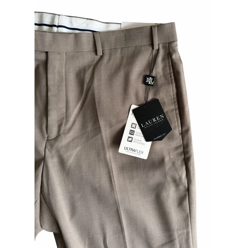 NWT Lauren Ralph Lauren Classic Fit Ultraflex Dress Panrs Tan Mens 38x30